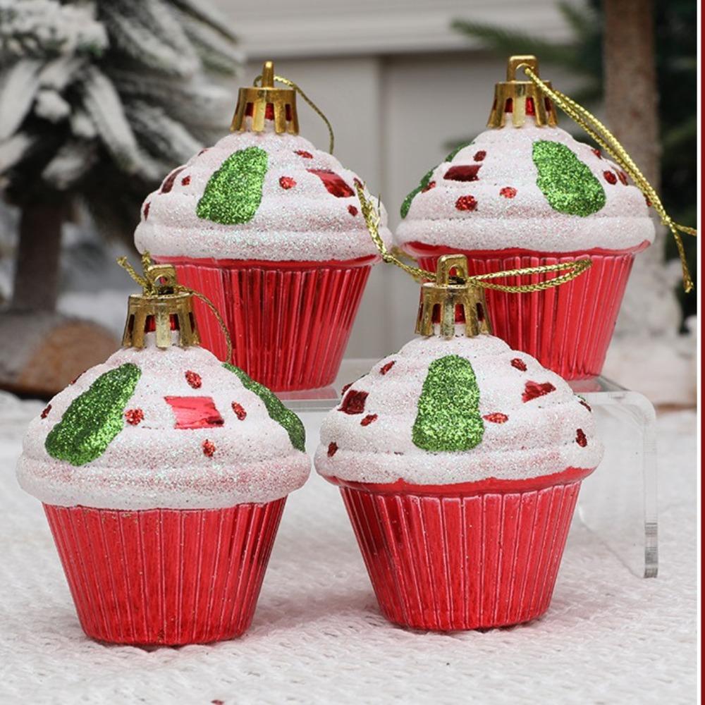 4Pcs/Box Cake Painting Christmas Tree Ornament DIY Crafts Painted New Year Christmas Gifts Boxes Pendant Hanging Ornament