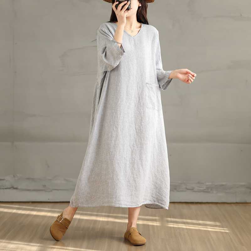 Cotton and Linen Breathable Soft Loose Dress for Commuting Versatile Women