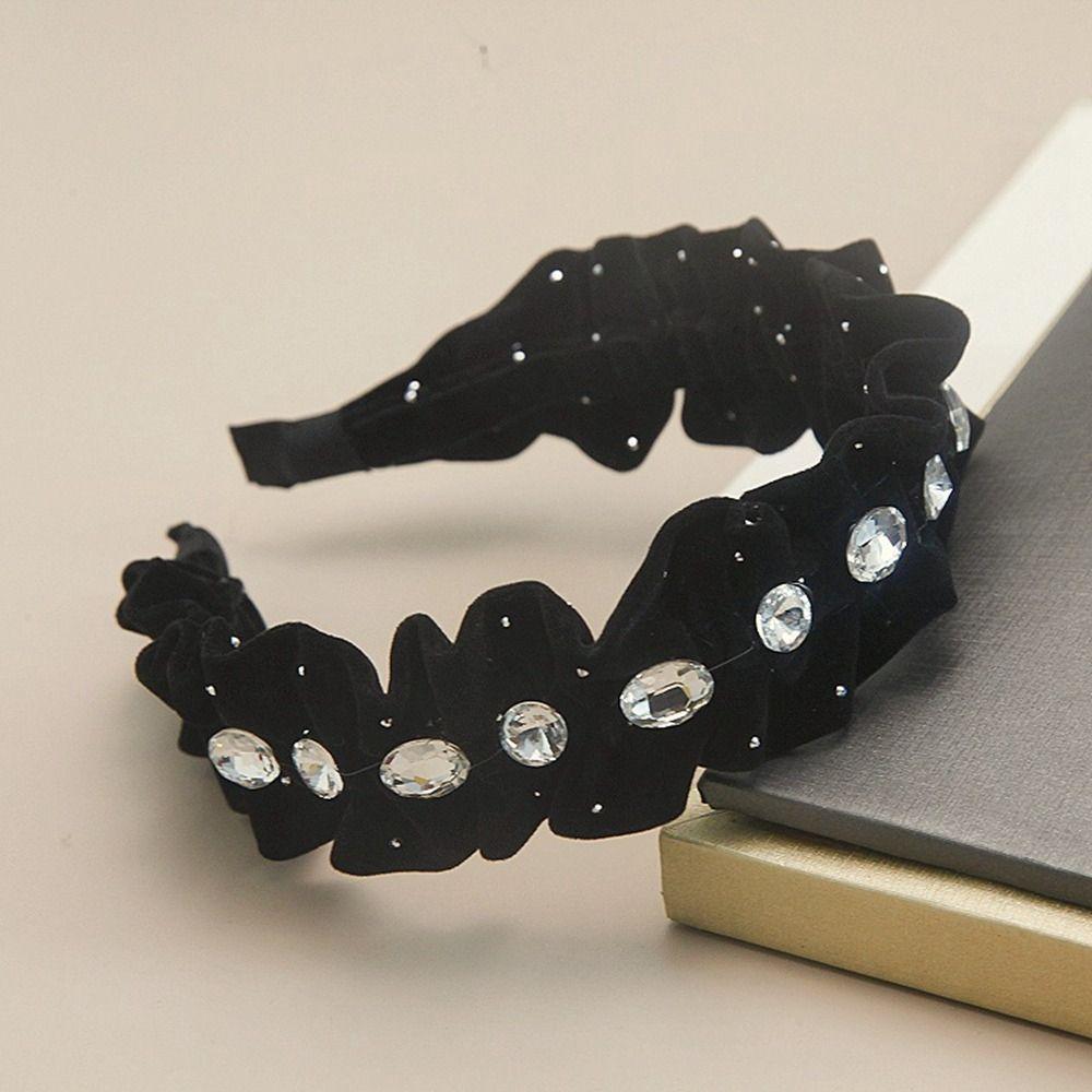 Wide Edged Crystal Bow Headband Solid Color Wide Edged Headband Fashion Bow Hair Hoop  Women Girls