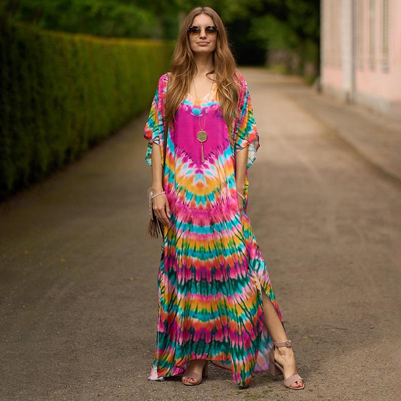 2022 European & American Rayon Beach Cover-up: New Style Vacation Bikini Robe with Placement Print