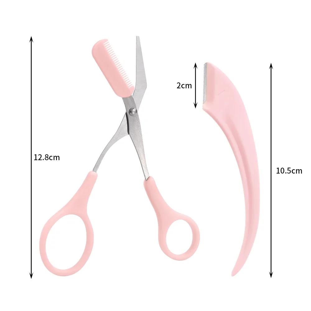 2PCS Eyebrow Trimmer Set Portable Brow Comb Scissors Eyebrow Knife Women Professional Face Shaver Hair Removal Razor Makeup Tool
