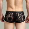 Men's Sexy Low-rise Boxer Briefs Solid Color Lace Spliced Underwear Thin Breathable Body-hugging Boxer Shorts