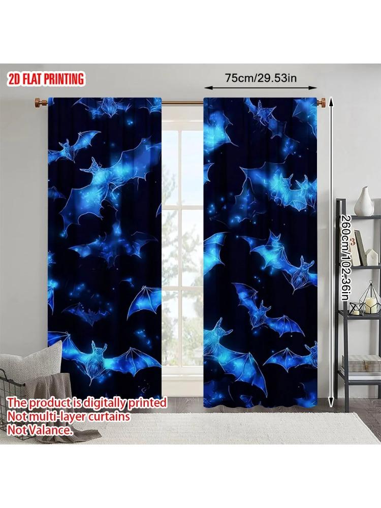 

2pcs plane printing Popular Curtain Panels Halloween Bat Versatile Durable Polyester (without rod) Art Deco Festive Use for 100*130 HOOK 1pcs