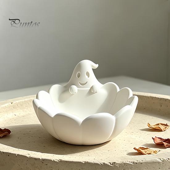 Trendy Desk Accessories Ghost Petal Tray, 3D Printed Cute Spooky Organizer for Small Vanity Items, Cartoon Jewelry Ring And Earring Holder,