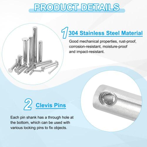 PATIKIL Clevis Pins, 4pcs, 8mm X 45mm, Single Hole, 304 Stainless Steel, Flat Head Pins for Machinery, Furniture, and Lawn Mowers, Silver
