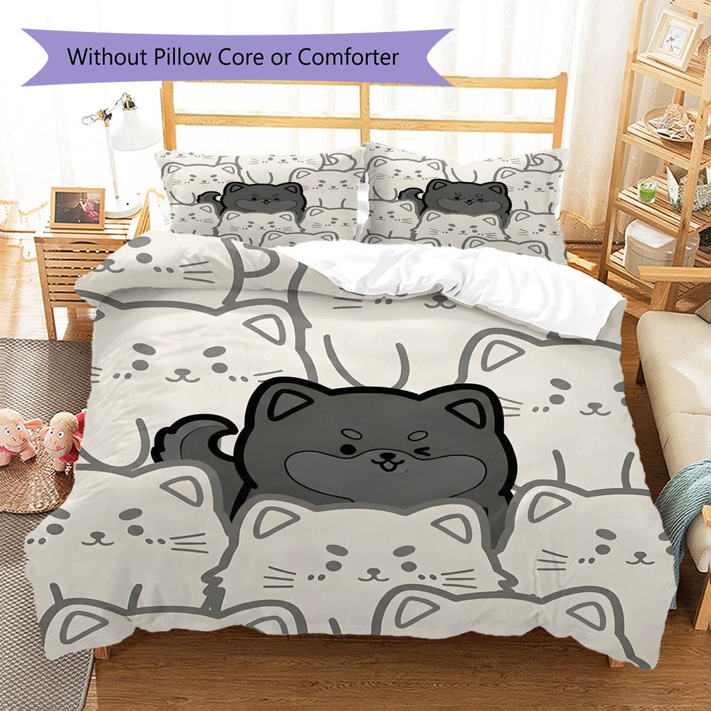 Shiba Inu Pattern Bedding Quilt Set Quilt Cover Pillowcase Home Decoration Birthday Gift (1 * duvet cover + 2 * pillowcase, without core)