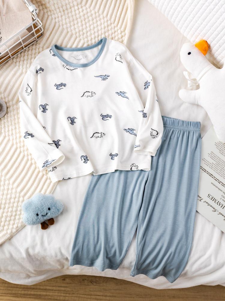 2025 Kids' Spring/Autumn Modal Cartoon Pajama Set: Lightweight & Loose Fit for Boys - Perfect for Home & Air Conditioning.