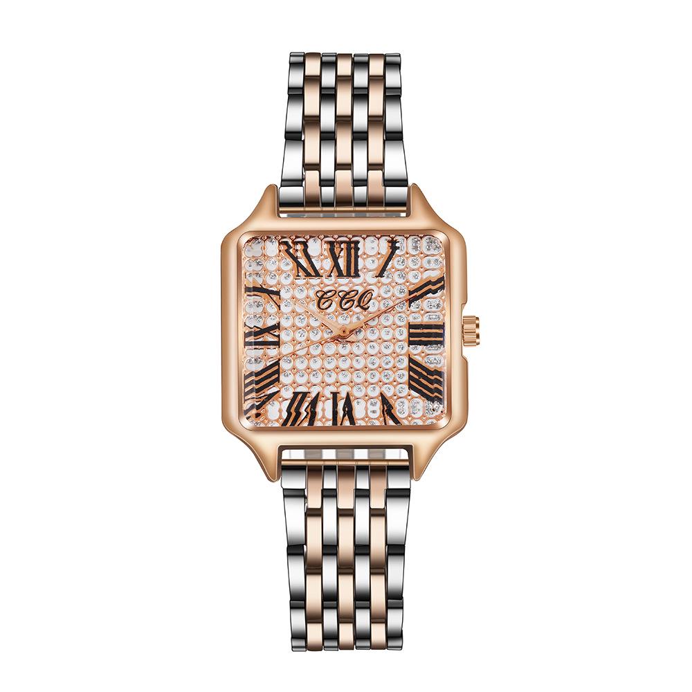Women s Quartz Wristwatch - Digital Display, Square Roman Numeral Dial, Steel Alloy Band