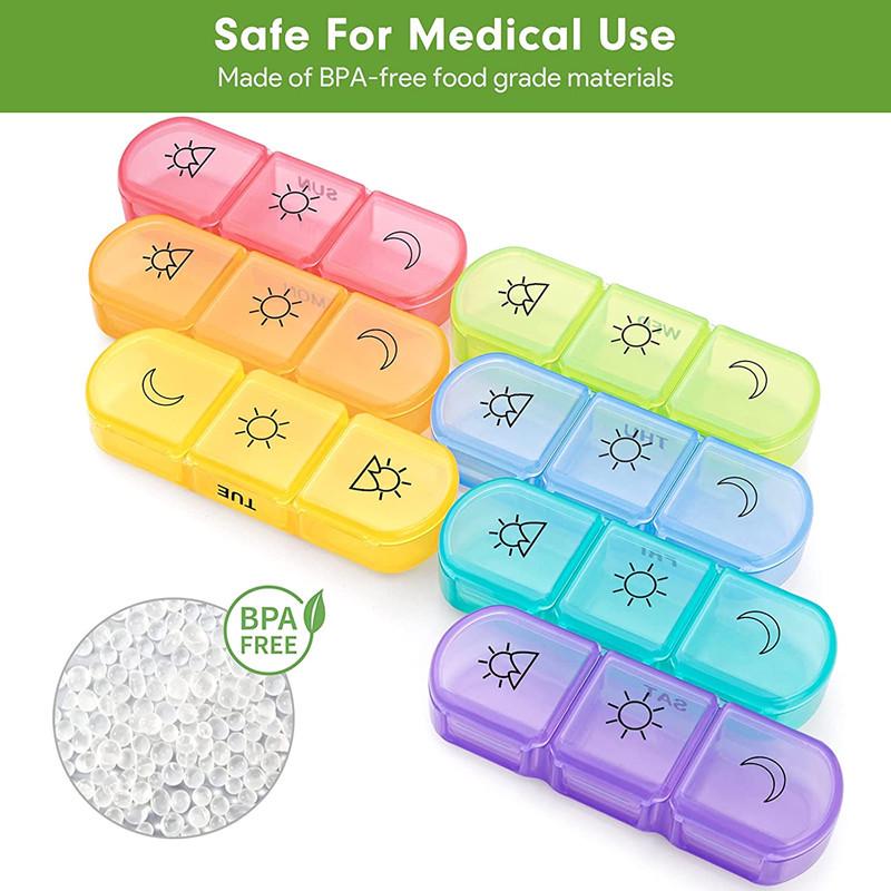21-Compartment Weekly Rainbow Pill Organizer for Elderly - Moisture-Proof, Portable Travel Pill Box (3x Daily)