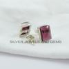 Handmade Rectangle Garnet Stud Earrings: 925 Sterling Silver
