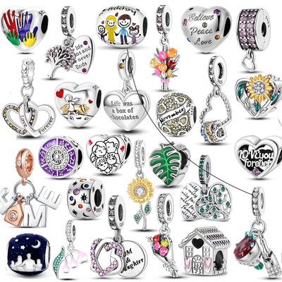 Thanksgiving Day Charms Beads Copper Love Family Flower Charm Dangle Accessories Bracelets Necklace Jewelry Marking