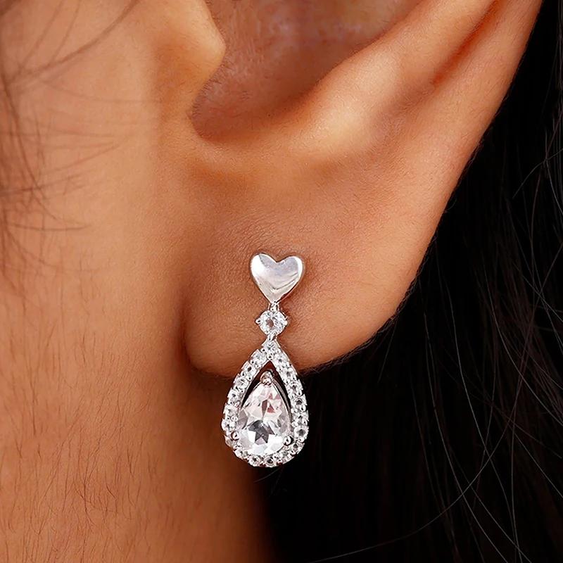CAOSHI Elegant Dainty Drop Earrings Lady Engagement Ceremony Zircon with Bright Zirconia Heart Shape Love Accessories for Women