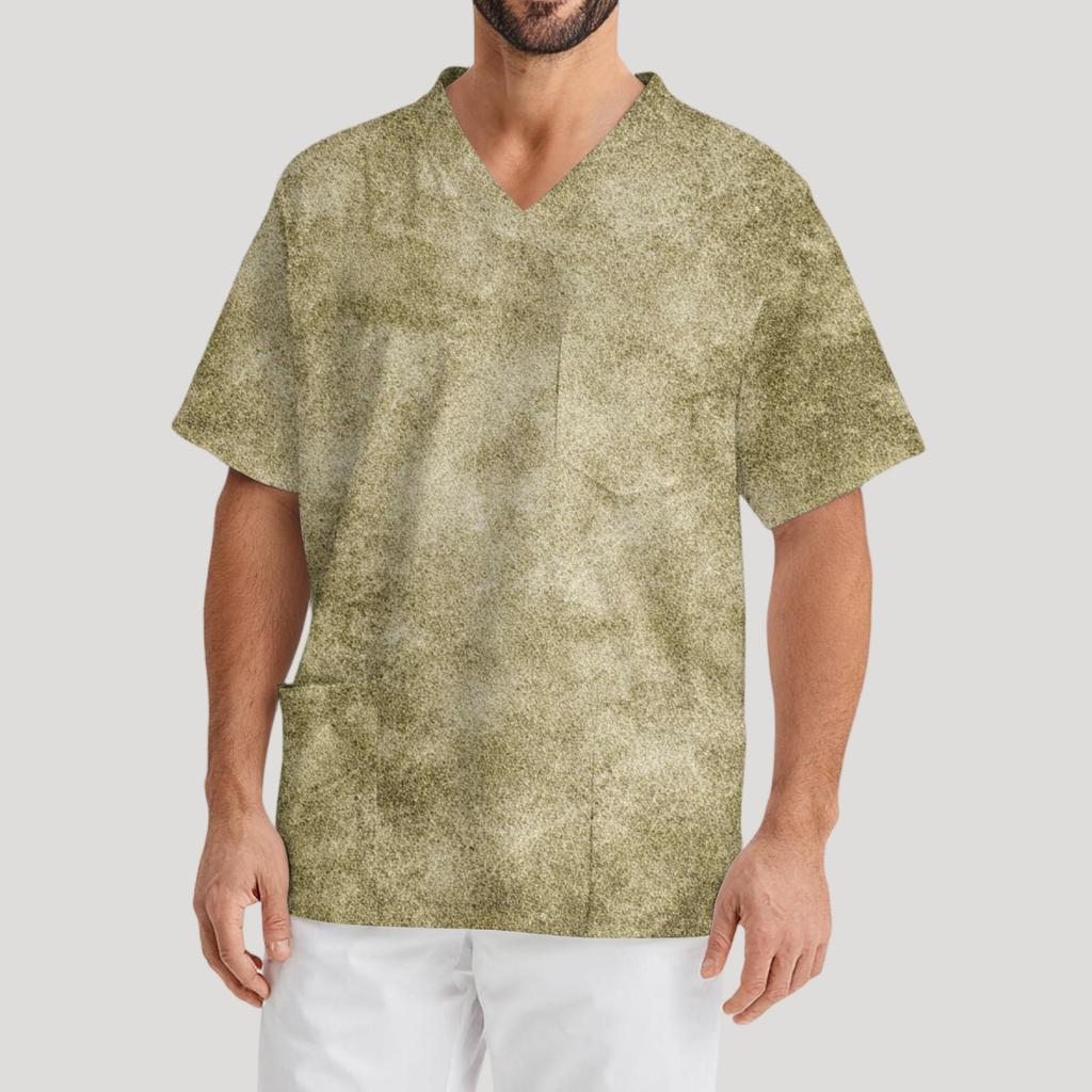 Men's Printing Short Sleeve V-neck Working Blouse Chest Pocket Carer Top