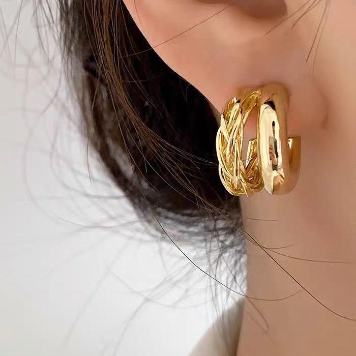 Korean Double-Layer Loop Earrings, Simple And Versatile Earrings, Niche Design Sense, High-End Earrings, Women