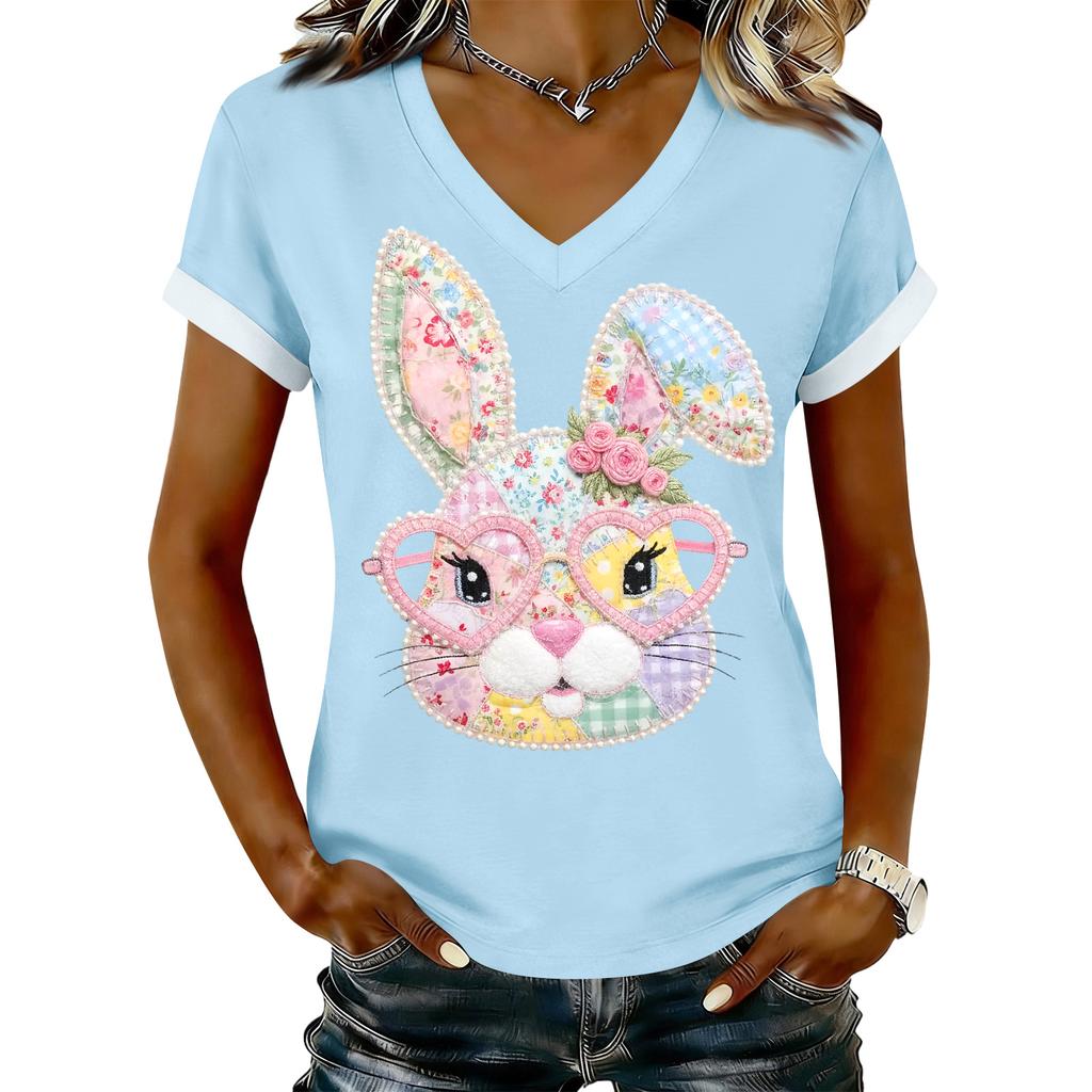 T-shirt décontracté imprimé pour femme, col en V, à enfiler, manches courtes