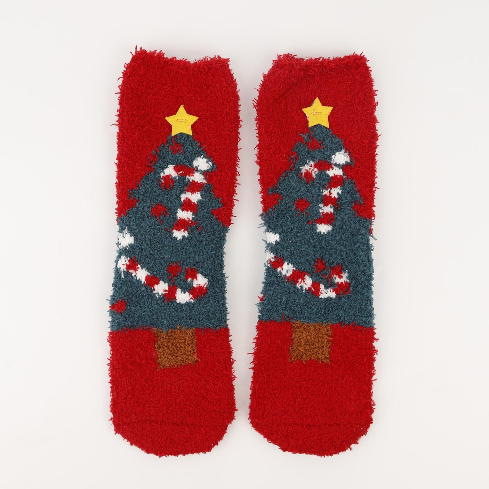 Women Christmas Socks Mid-Calf Thick Warm Coral Fleece Sleep Socks Cartoon Reindeer Snowman Pattern Cozy Soft Holiday Socks One Size розовый