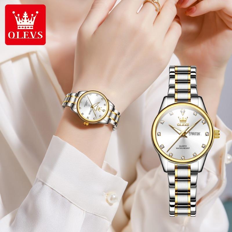 OLEVS Womens Wrist Watch Business Fashion Watches Stainless Stee Watch Bands Quartz Watch For Woman Waterproof Week Date Wristwatch