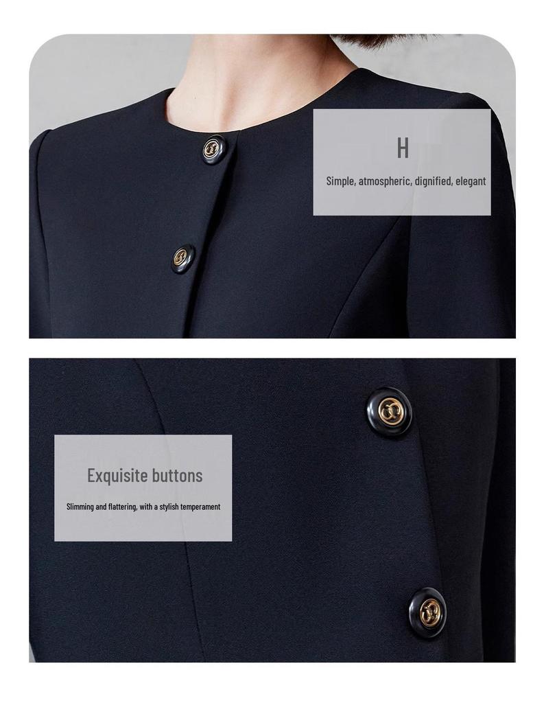 Wiosenno-jesienna wyszczuplająca sukienka damska o średniej długości z okrągłym dekoltem i zapinana na jeden rząd guzików