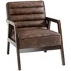 Living Room Armchair Upholstered In PU with Solid Wood Frame Padded Seat for Living Room Bedroom Brown