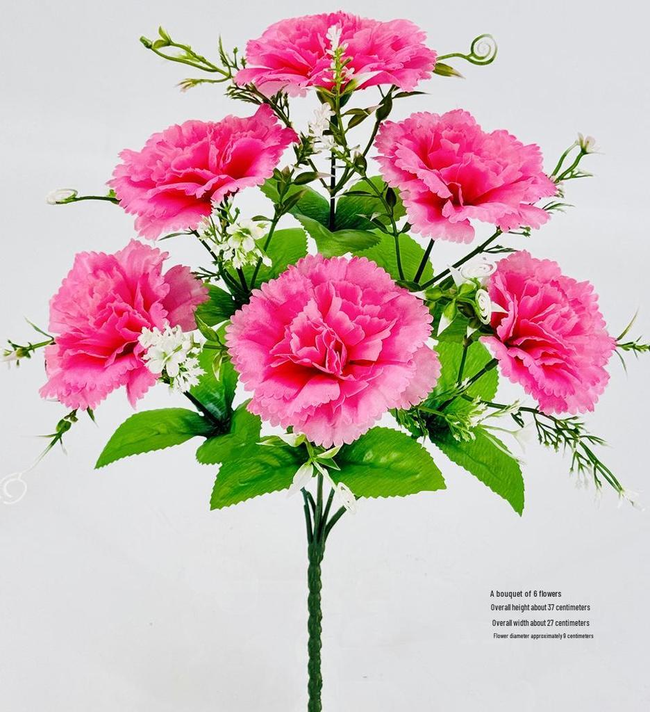 Curly Edge Red Rose Bouquet - 6 Head Artificial Silk Flowers for Living Room Decoration