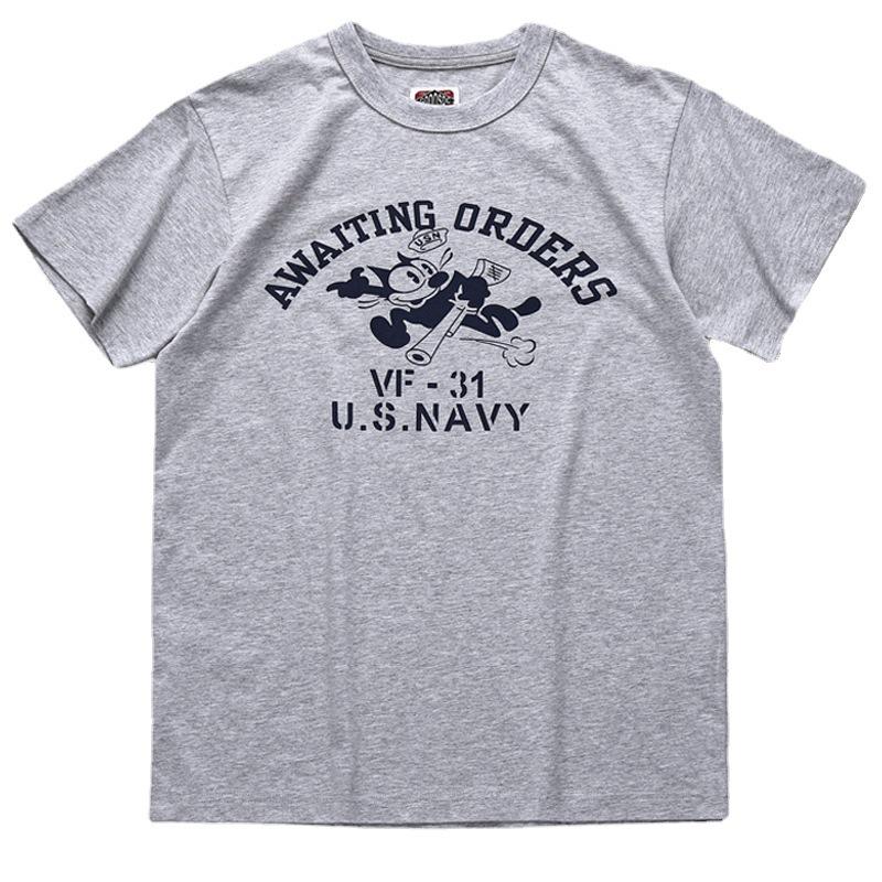 Amekaji Felix the Cat Retro Militär T-Shirt - Unisex Reine Baumwolle Kurzarm