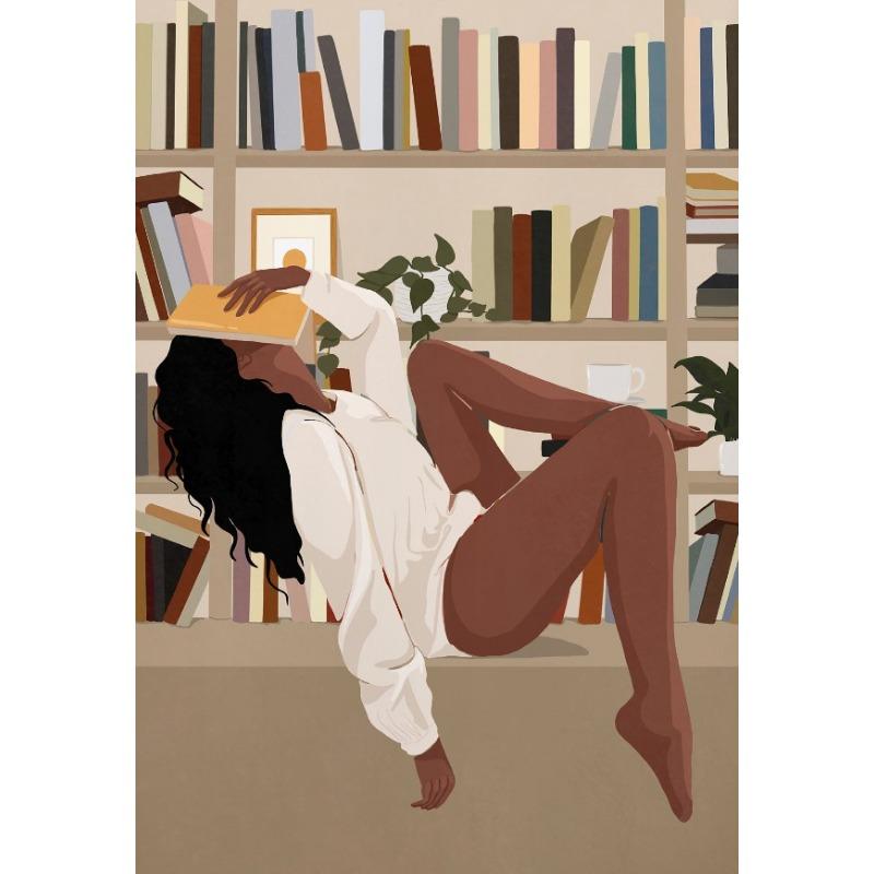 Colorful Tropical Black Girl Fashion Woman Book Lover African Poster Canvas Painting Nodic Wall Art Pictures Home Decoration