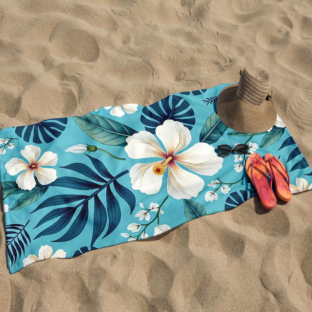1 Stück tropisches Hibiskus-Blumen-Strandtuch, schnell trocknendes, leichtes Polyestertuch, weiches, saugfähiges Handtuch im hawaiianischen Stil für Schwimm