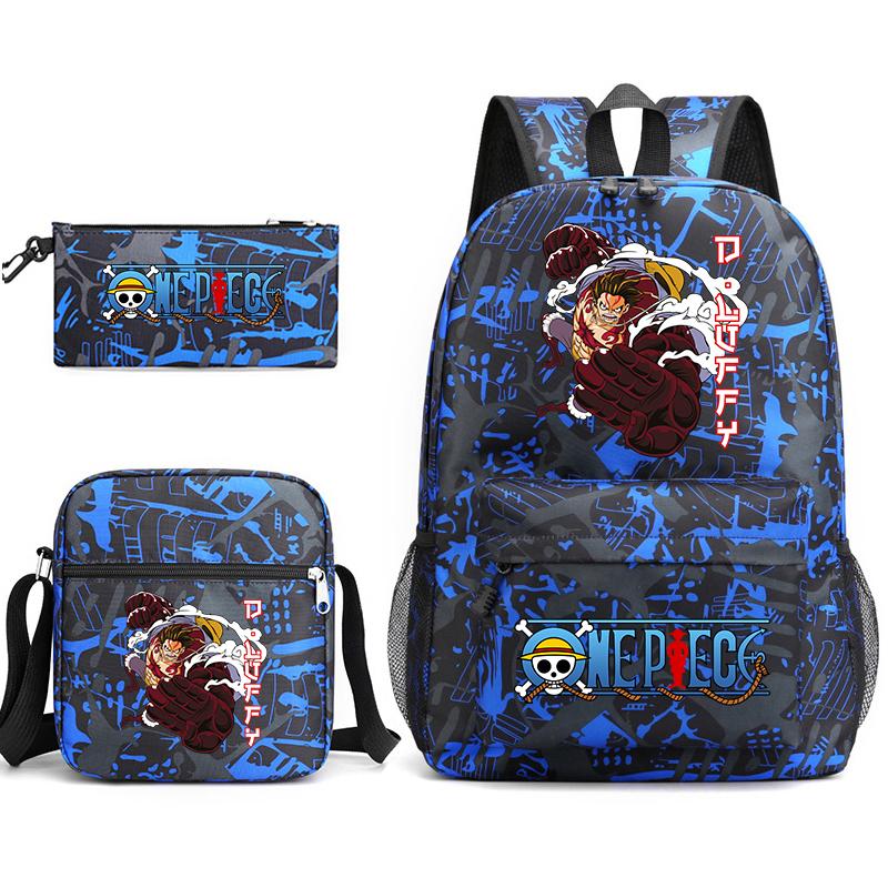 One Piece Luffy Anime Print Student Backpack Set Shoulder Bag Pencil Case Boys Girls School Bags