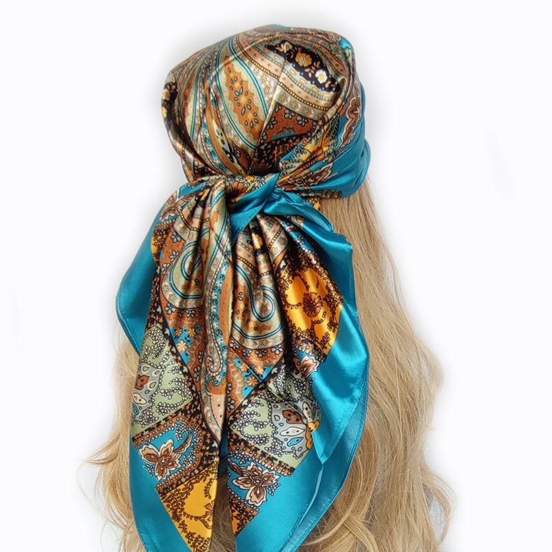 90*90cm Silk Scarf Scarftop Headwraps For Woman Fashion Four Seasons Hair Accessories Hijab Foulard Bandana Femme Headscarf