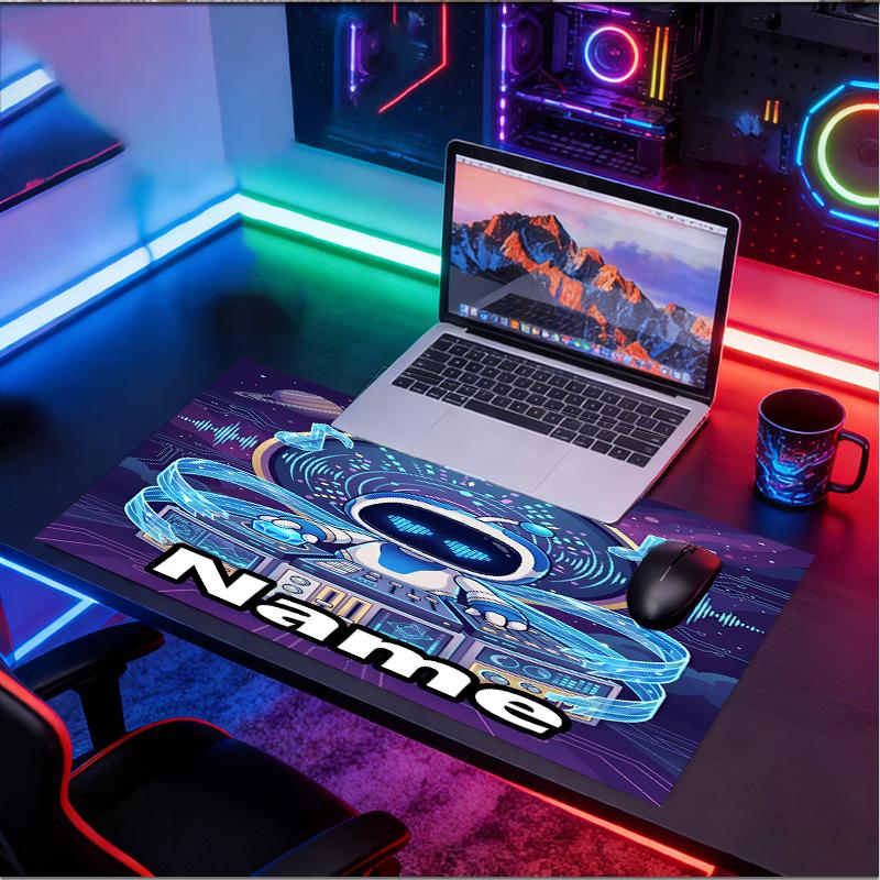 Custom Name Personalized Cosmic Bot Crew Pattern Mousepad, Laptop PC Desk Mat, Decorative Desk Mat for Home Keyboard Pad Gift