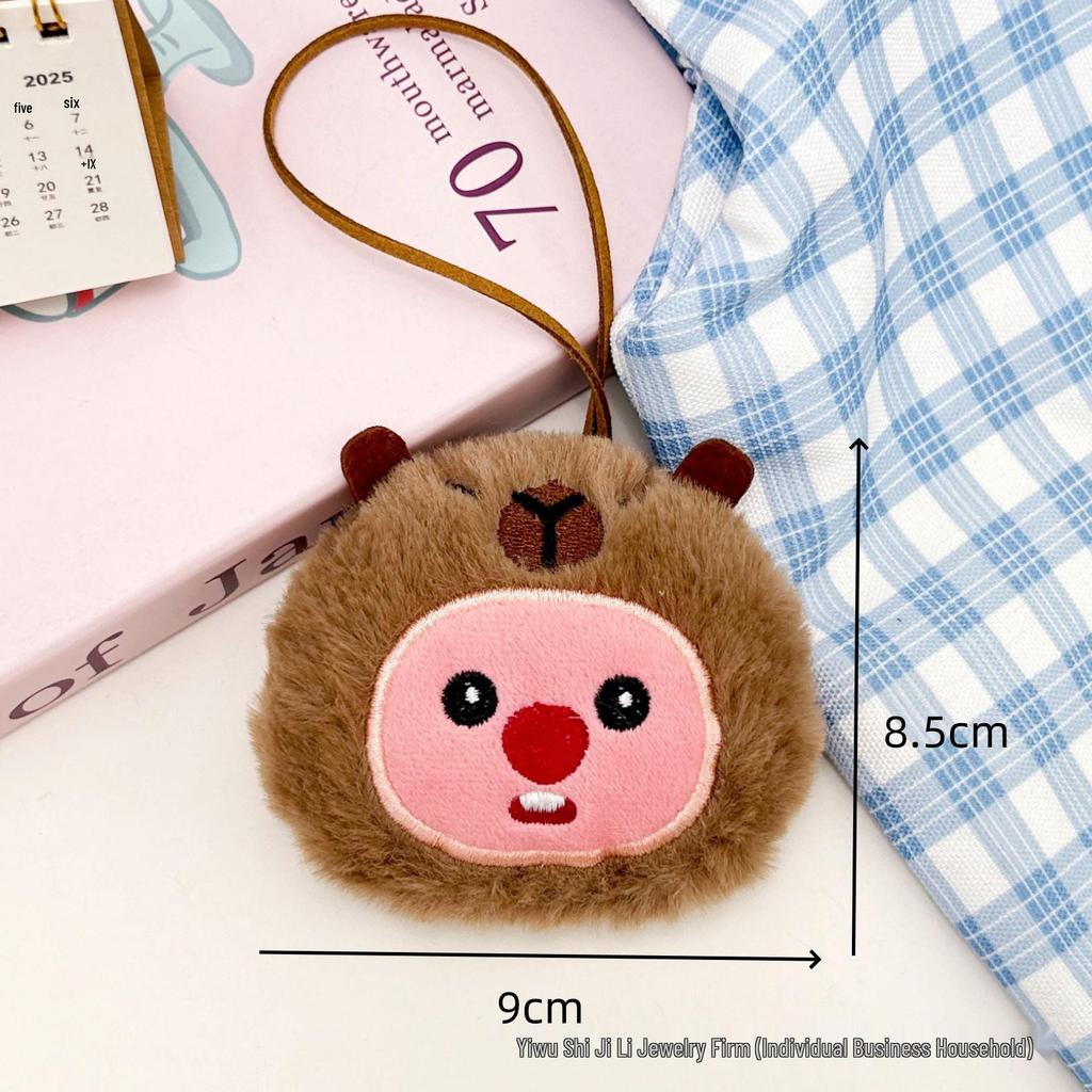 Cartoon Capybara Lanyard, Name Sticker, and Plush Backpack Pendant
