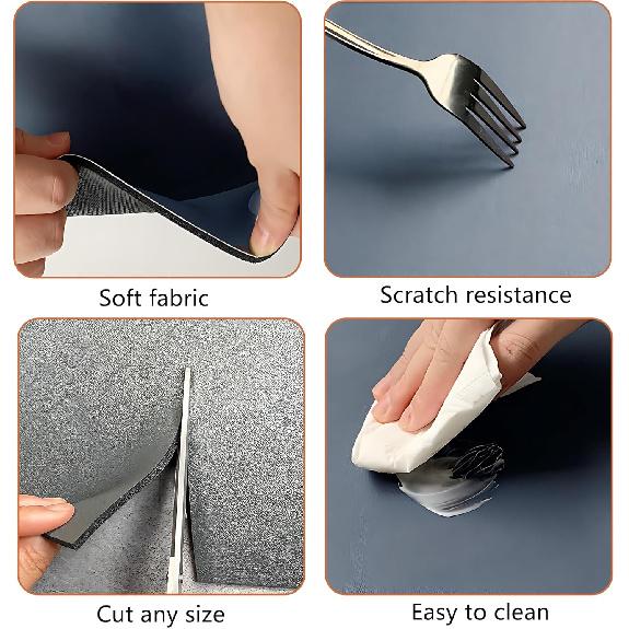 Dish Drying Mat Multi-Purpose Kitchen Drying Mat For Counter Eacy To Clean Absorption Drying Kitchen Pad Foldable Rack Pad 12*16In (Grey)