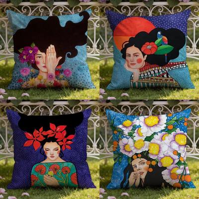 Vintage Abstraktes Mädchen Blume im Haar Kissenbezug Haus & Auto Dual-Scene Kissenbezug: Wendbar für höchsten Tragekomfort