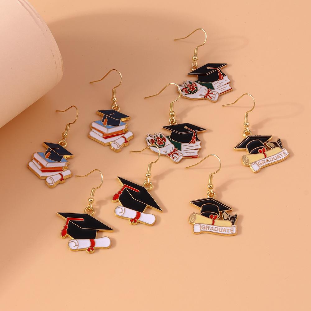 4pairs Cute Mortarboard Dangle Earrings for Women Girls Doctorial Hat Drop Earrings Graduation Jewelry Gifts