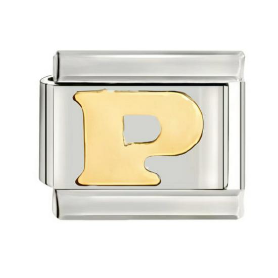 Gold-Plated Stainless Steel 9MM Italian Charm Bracelet with Raised English Letters p