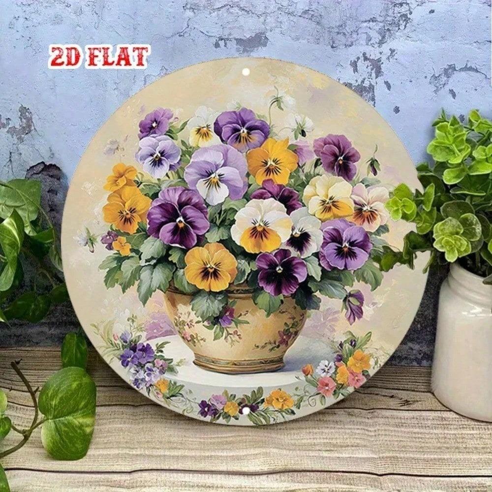 Vintage Round Daisy Metal Wall Art, Rustic Iron Sign for Living Room Cafe Home Decor