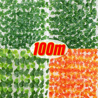 Artificial Green Ivy Vine Hanging Garland Silk Maple Leaves Rattan Fake Plant for Garden Christmas Wedding Party Home Decoration