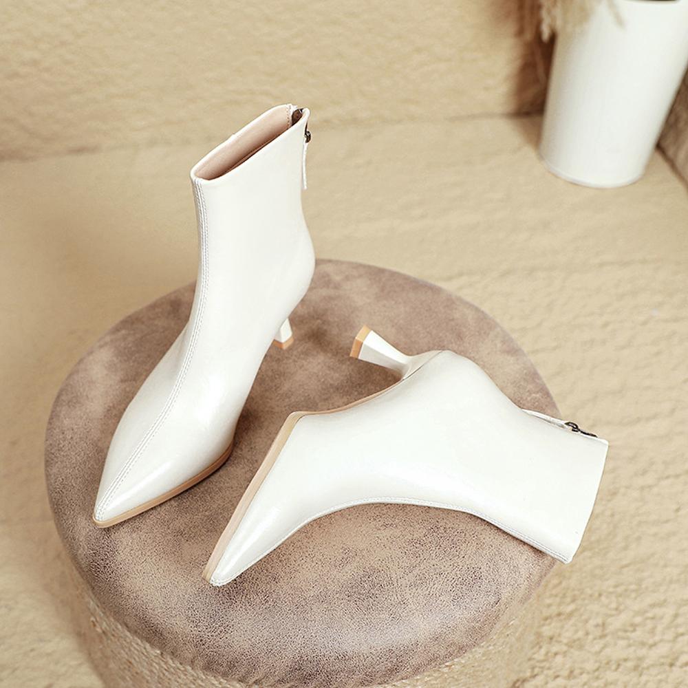 Women's Kitten Heel Bootie Fall Winter  6cm Pointed Toe Ankle Boots Leather Dress Jeans Booties With Zipper Heels Boots