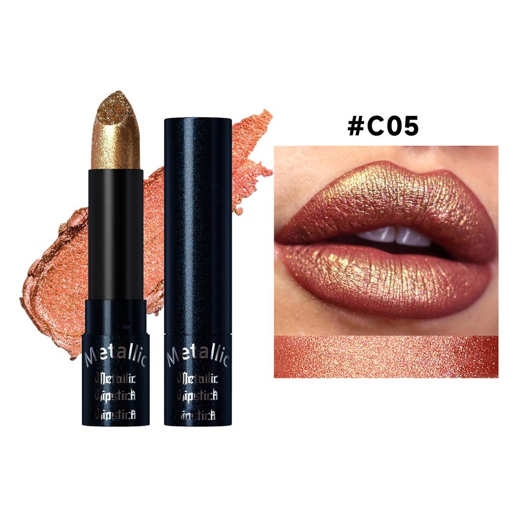 Waterproof Lipstick Long Lasting Shimmer Pigmented Lip Color - Glittery Shiny Finish for Party Holiday & Birthday Makeup