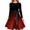 Women's Casual Vintage Christmas Print Neck Dress for Holiday Party