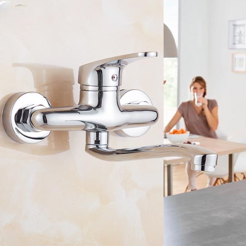 Palace Family Wall-Mounted Brass Kitchen Sink Faucet