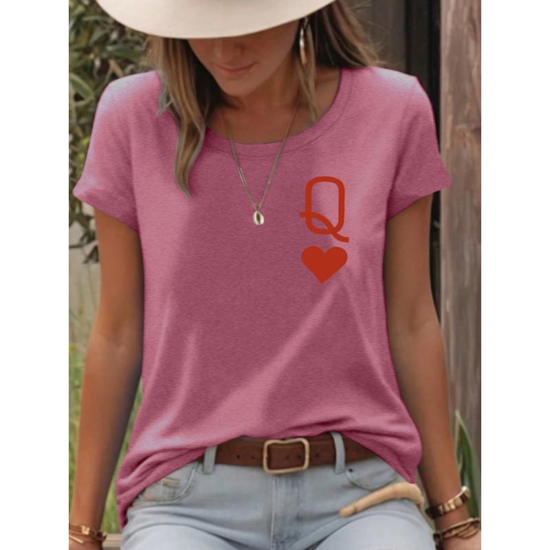 Casual T-shirt with Heart LettersSummer Round-neck Short-sleeved Top