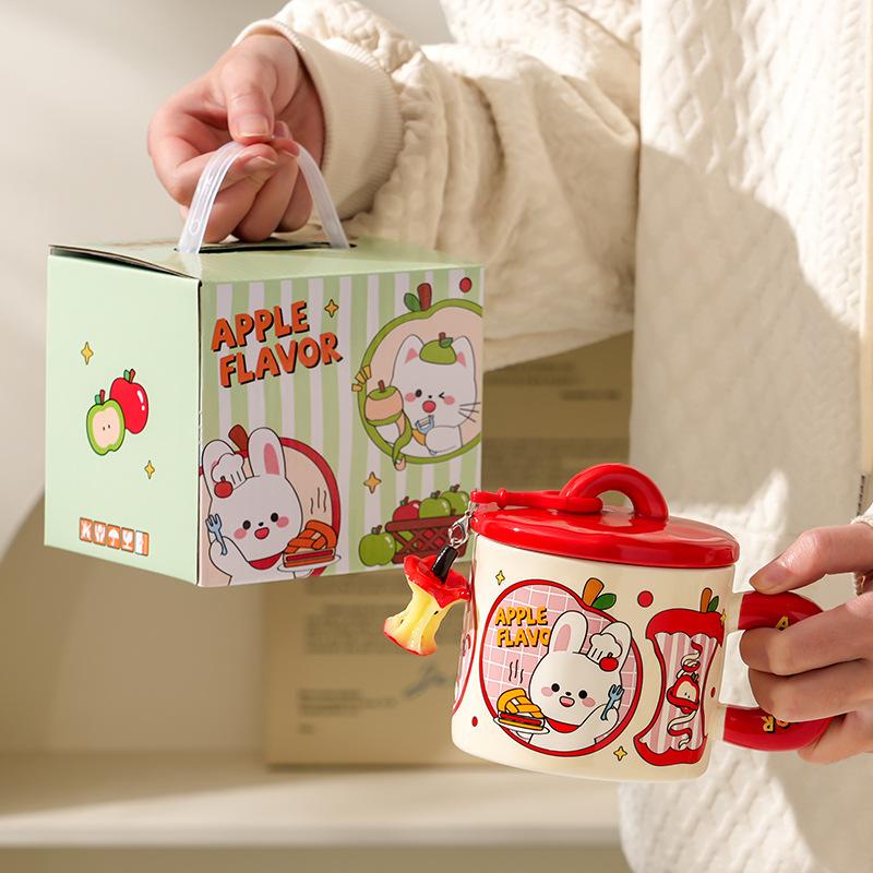 Cute Animal Apple With Lid Office Couple Water Cup Creative Birthday Souvenir High Value Ceramic Cup