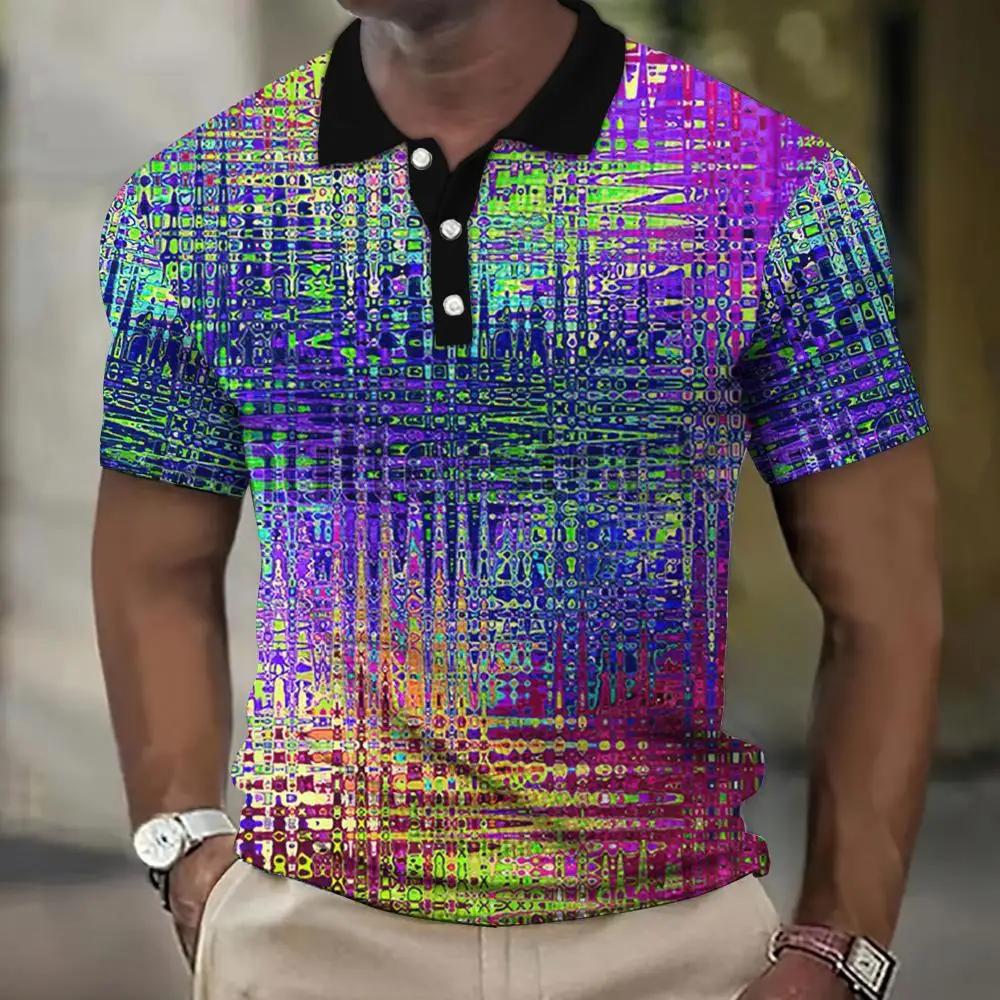 Men's Short Sleeve Polo Shirt with Geometric Pattern, Casual Daily Wear