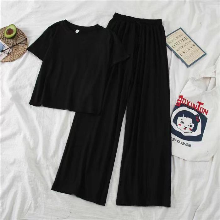 Women's 2025 Korean Style Casual Summer Sportswear Set: Short Sleeves & Wide-Leg Pants Two-Piece