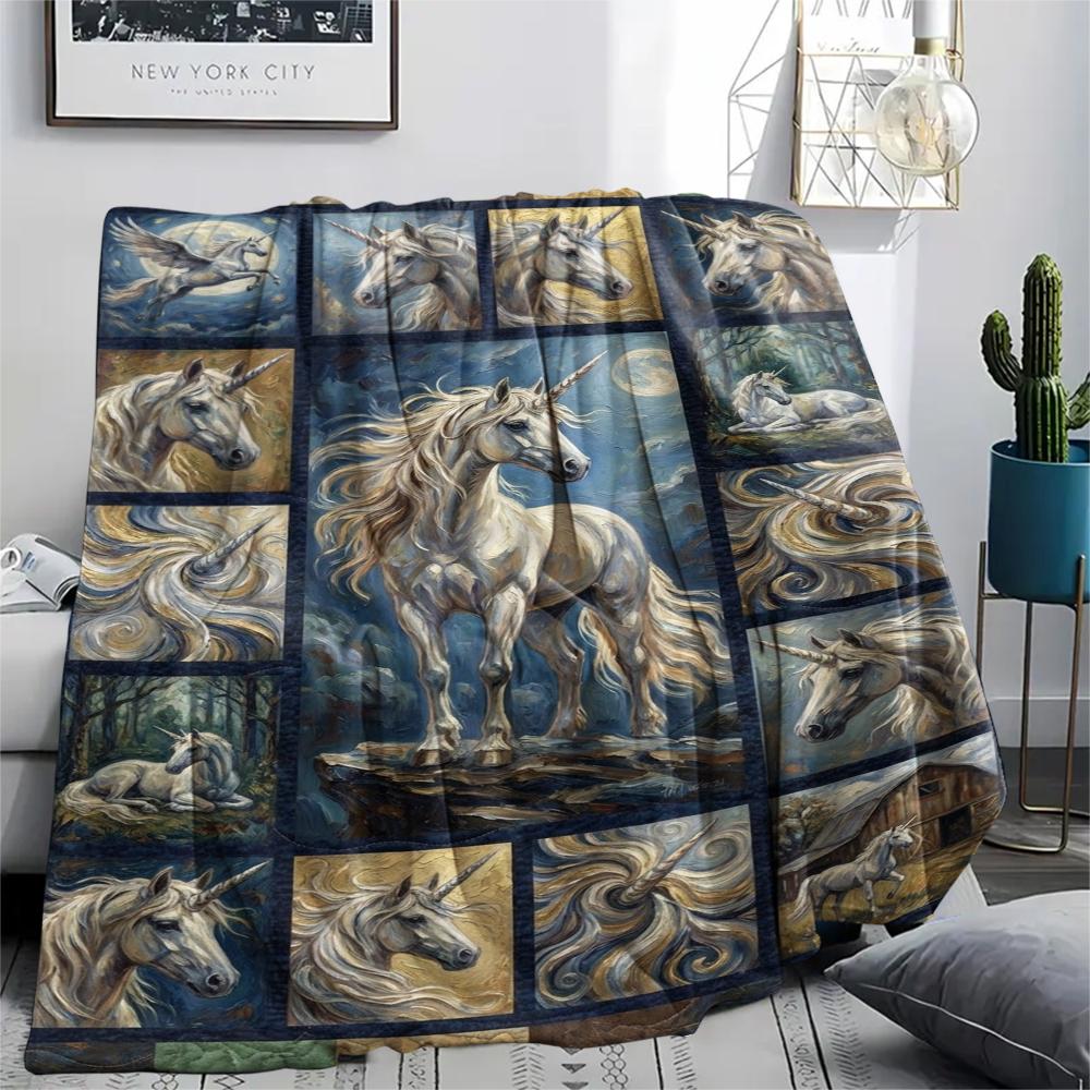 Einhorn Tierprint Flanelldecke, Hohe Qualität, Bequem für alle Jahreszeiten, Heimdekoration, Wärme und Komfort, Perfekt für Weihnachtsgeschenke140