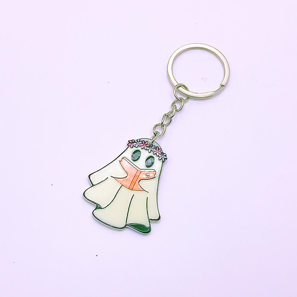 Double Sided Printed Acrylic Halloween Keychain Cartoon Ghost Pendant Charm Women Key Ring