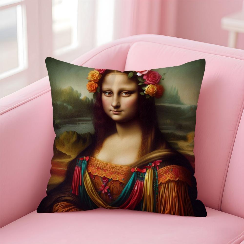 Modern Art Funny Mona Lisa Cushion Cover Pillow Case Soft Friendly Fabric & Concealed Zipper