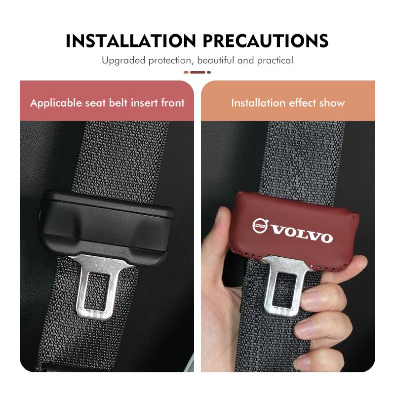 For Volvo 2pcs Leather Car Seat Belt Protective Buckle Anti-Scratch Cover S60 S80 S90 C30 XC40 XC60 XC70 XC90 V40 V60 V90 T6