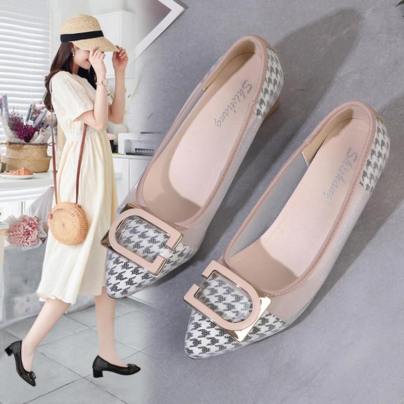Women's High Heels 2025 Spring New Kitten Heel Versatile Cutout Breathable Single Shoes